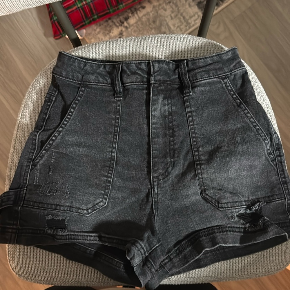 Black denim shorts